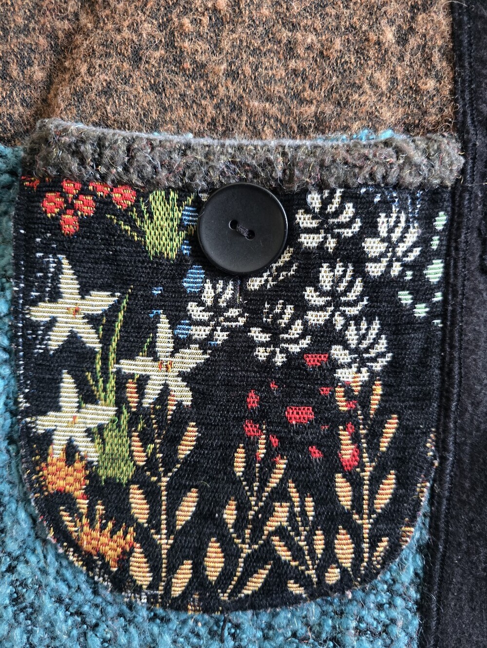 Ali Miles Multicolor Patchwork Light Weight Cardigan Sweater Floral Pocket XL - Picture 13 of 16